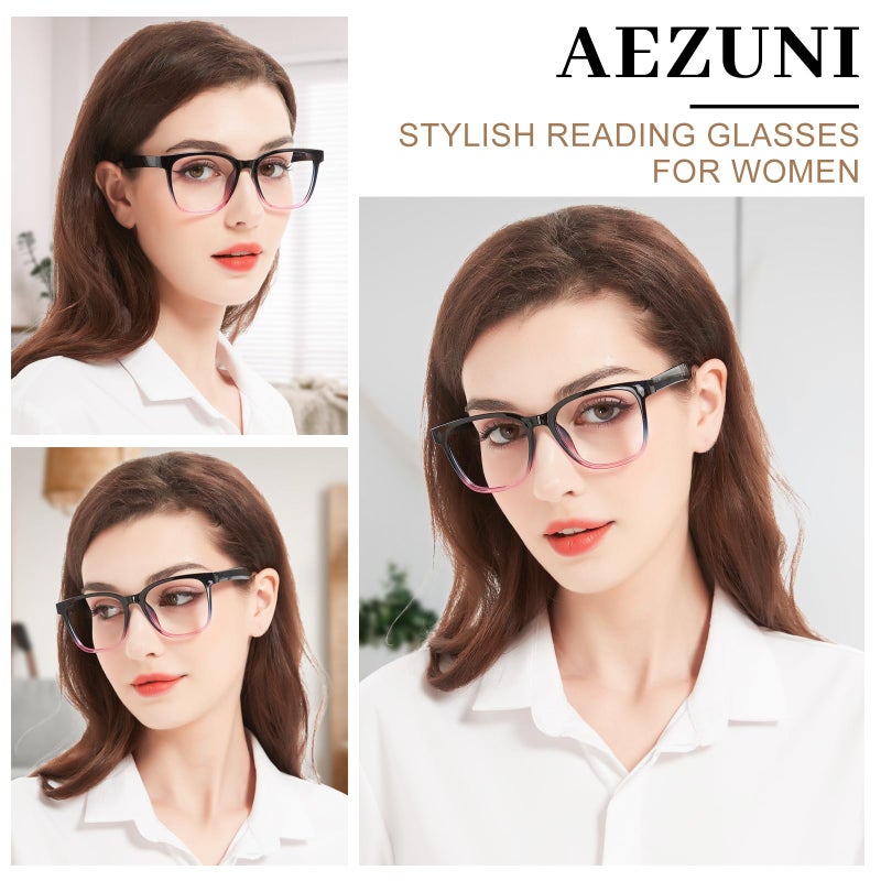 AEZUNI نظارات قراءة مربعة كبيرة الحجم للنساء كبيرة الحجم عصرية كبيرة للقراء 1.0 1.25 1.5 1.75 2.0 2.25 2.5 2.75 3.0 3.5 4.0 5.0 6.0 (أرجواني، 3.50) - Image 2
